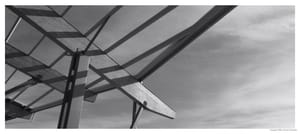 Steel ribs against a pale sky